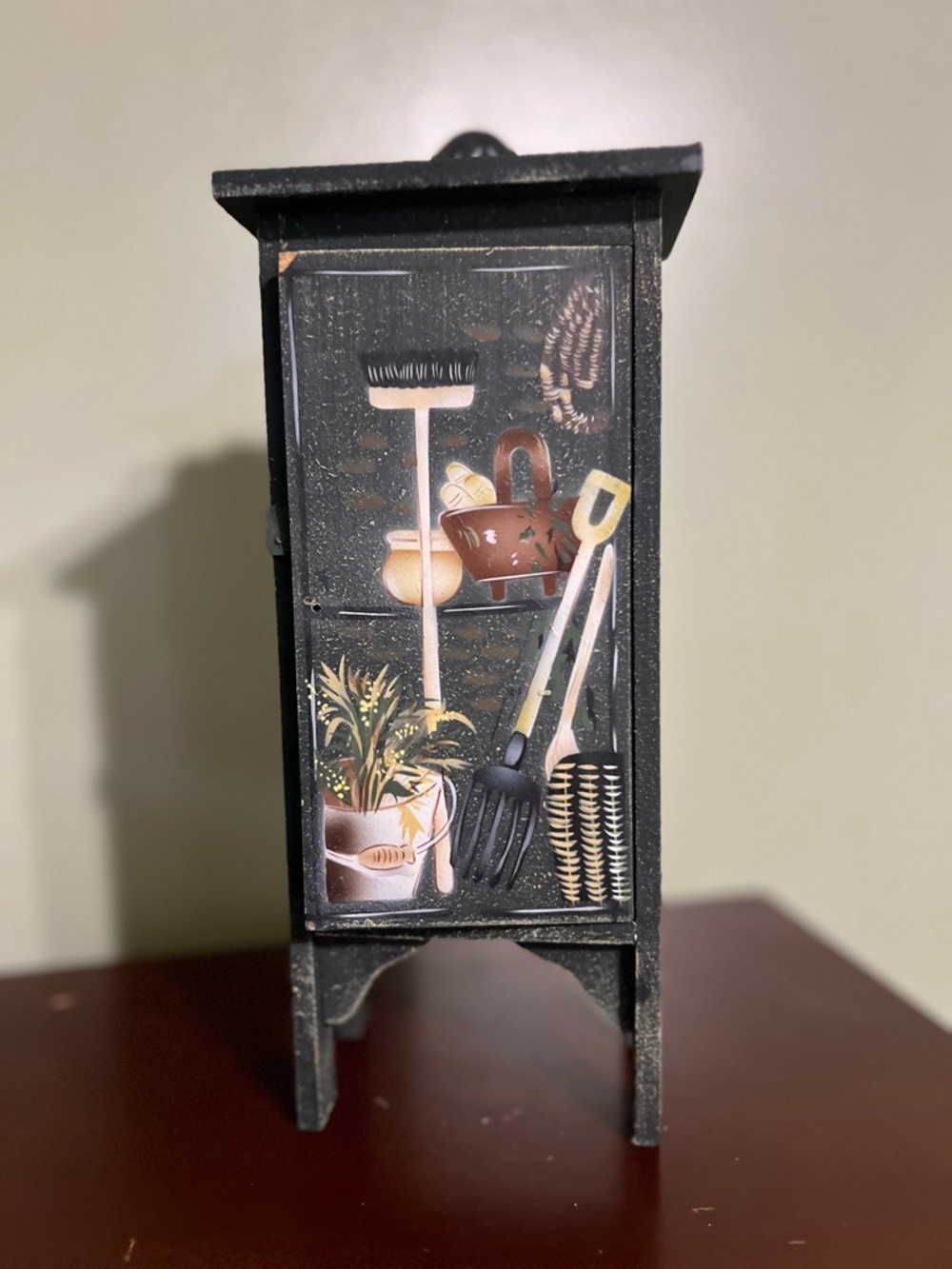 Hand-Painted Garden Tool Cabinet Accent